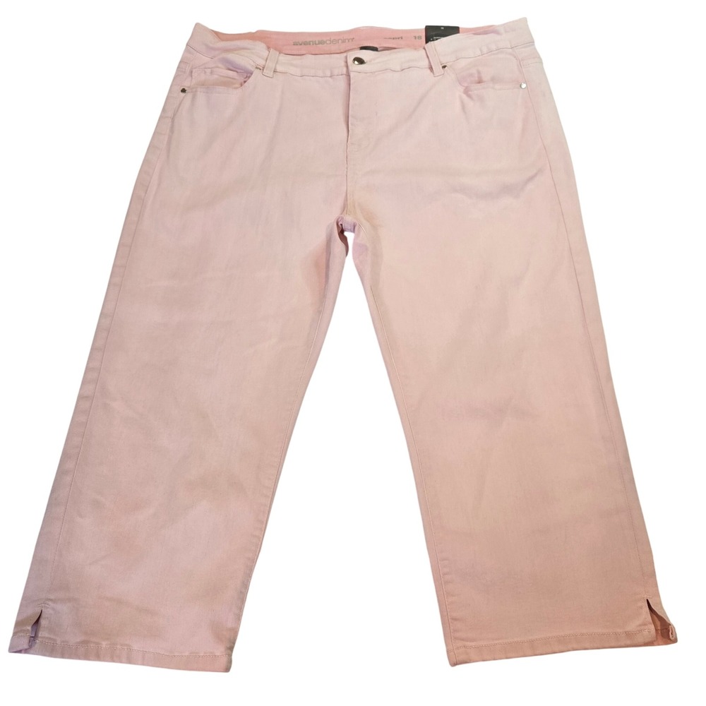 Avenue Women's Denim‎ Cropped Wide Leg Capri Jeans with Slits Pink Size 18 - Picture 8 of 13